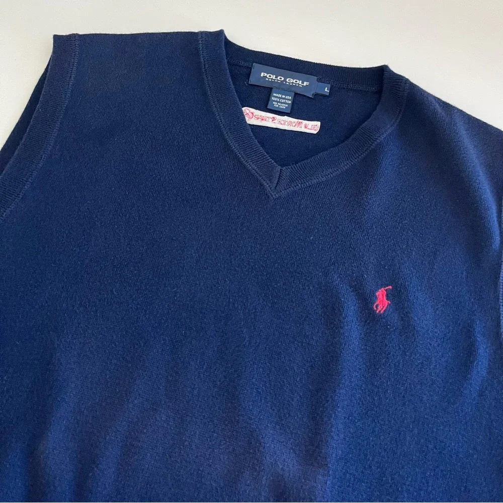 Polo Ralph Lauren Golf Men’s Navy Vest‎ Large VTG made in USA cotton